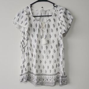 Lucky Brand White and Gray Blouse
